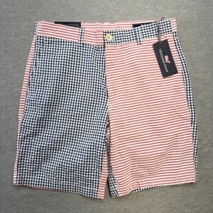 Vineyard Vines Shorts Men 30 Red White Blue USA Seersucker Check Striped Breaker